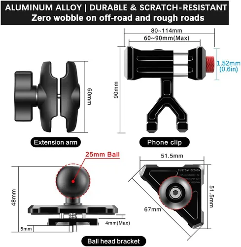 Miniatura 9 de Soporte de teléfono de ventilación de aluminio mejorado para Ford F150 (2015-2020), Expedition (2018-2021), súper resistente (2017-2021)