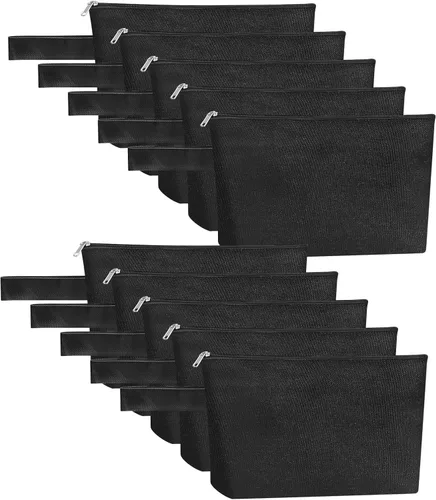 Miniatura 37 de 10 bolsas de maquillaje de lona de algodón con parte inferior y correa, bolsa de cosméticos multiusos con cremallera, bolsa de aseo de viaje, bolsa