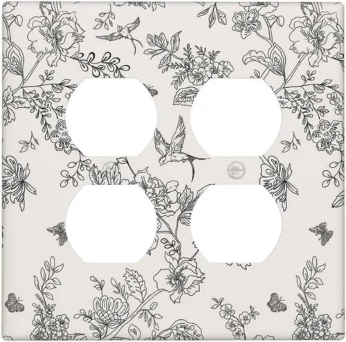 Miniatura 109 de Cubierta decorativa para interruptor de luz, diseño de pájaros y flores florales en blanco y negro, 2 bandas, cubierta decorativa para pared, placa