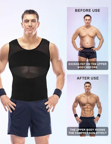 Miniatura 5 de Arjen Kroos Camisa adelgazante para hombre con malla, camiseta de compresión con elasticidad en 4 direcciones, moldeador del cuerpo para pecho