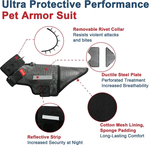 Miniatura 3 de Arnés de protección para perros, placa de acero ligera y flexible integrada contra ataques de coyote, halcón, raptor y aves de presa