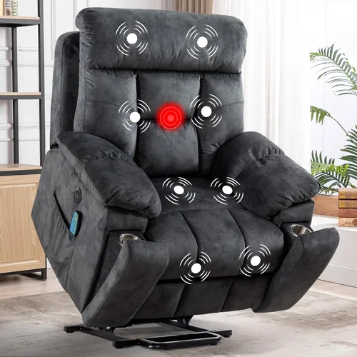 Miniatura 11 de CANMOV Silla reclinable eléctrica grande con masaje y calor para personas mayores grandes y altas, sillones reclinables amplios y mullidos con 2