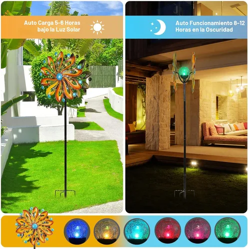 Miniatura 2 de MLKNK Molinillos de viento para patio y jardín, esculturas de viento y molinillos de 75 pulgadas, arte cinético de jardín con luz de bola de vidrio