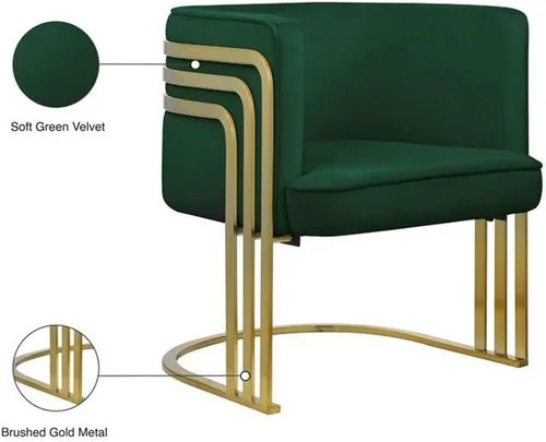 Miniatura 8 de Meridian Furniture 533Green Rays Collection - Silla decorativa tapizada de terciopelo con acabado de metal dorado cepillado, verde, 27 pulgadas