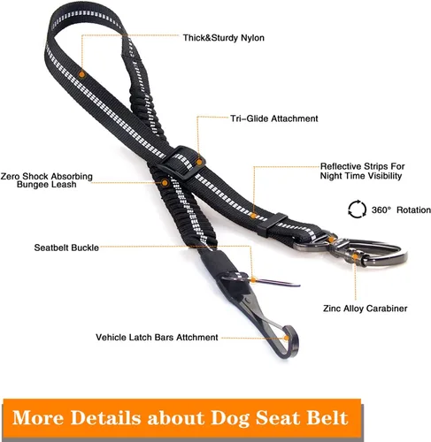 Miniatura 5 de Cinturón de seguridad para perro, cinturón de seguridad ajustable para perro, correa de cinturón de seguridad 3 en 1, cinturón de seguridad