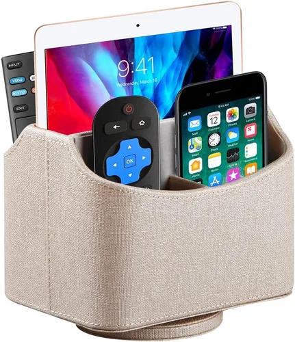 Miniatura 8 de Organizador para control remoto giratorio de 360°, organizador de control remoto de TV de piel sintética con cesta de almacenamiento de 5
