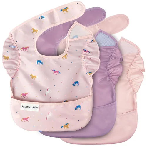 Tiny Twinkle Baberos a prueba de derrames para bebés para comer | Baberos impermeables y lavables para niños pequeños con bolsillo para todo | Juego