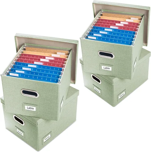 Miniatura 18 de PRANDOM Caja Organizadora de Archivos - Juego de 2 Cajas Plegables Decorativas de Lino para Almacenamiento de Archivos Colgantes con Tapas para Gris