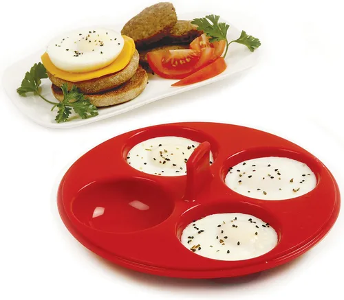 Miniatura 2 de Norpro Silicón 4 Huevos Escalfador, Rojo