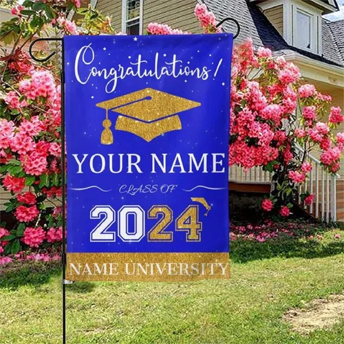 Bandera de jardín de graduación personalizada 2024, letrero de graduación 2024, decoraciones de graduación clase de 2024, graduación de escuela