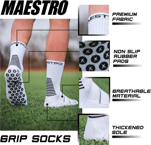Miniatura 2 de Maestro - Calcetines de agarre de fútbol para hombres y mujeres con almohadillas antideslizantes, ideales para fútbol, baloncesto y deportes