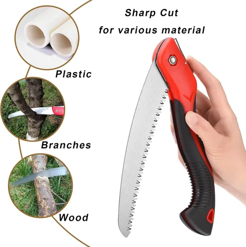 Miniatura 4 de Sierra de poda resistente de 8 pulgadas, sierra de mano plegable con hoja curvada SK5, dientes de afeitar de triple corte utilizados para árboles