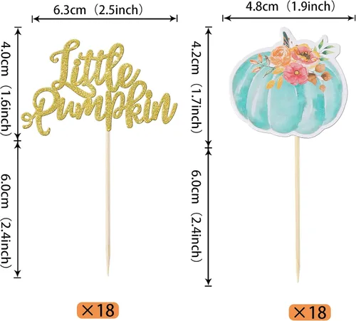 Miniatura 2 de Rsstarxi Paquete de 36 adornos para cupcakes de calabaza pequeña, revelación de género, baby shower, fiesta, decoración de tartas, calabaza