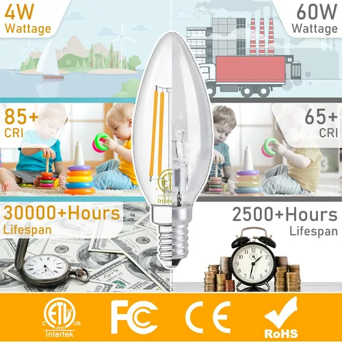 Miniatura 4 de winshine E12 Candelabra LED Bulbs Dimmable 2700K Warm White 60W Equivalent, Energy Efficient 4W, Type B Light Bulb for Chandelier, C35 Ceiling Fan