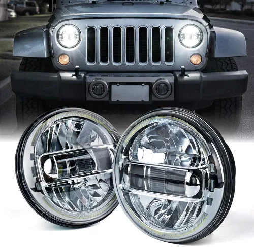 Miniatura 8 de Xprite Faros LED redondos de 7" compatibles con Jeep Wrangler JK JKU LJ CJ TJ 1997-2018, Hummer H1 H2, faros con anillo de halo aprobados por DOT