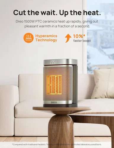 Miniatura 9 de DREO Calentador de espacio para baño e interior, calentador portátil, calentador de cerámica PTC, seguro y silencioso de 1500 W, termostato digital