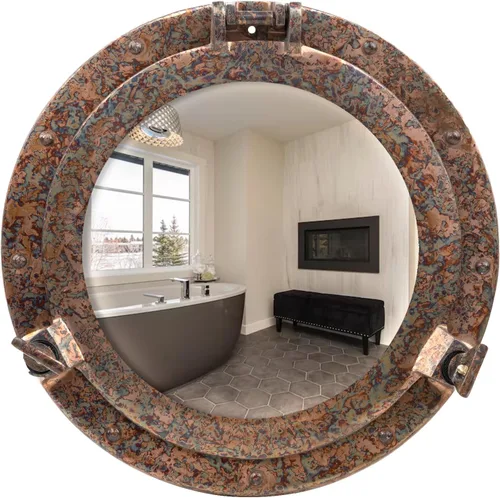 inanosa Espejo decorativo de pared de baño de 24 pulgadas con acabado Raku, espejo redondo vintage montado en la pared para tocador de baño,