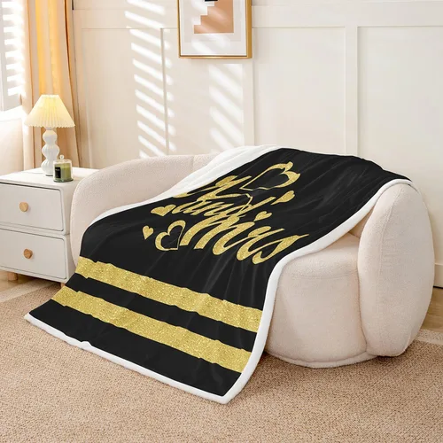 Miniatura 3 de Manfei Manta de señor y señora con purpurina dorada para sofá, manta de cama con corazones brillantes para parejas amantes y adultos, manta de forro