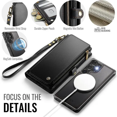 Miniatura 8 de Defencase Funda tipo cartera ultra magnética para Samsung Galaxy S22 compatible con Magsafe con cremallera de bloqueo RFID y tarjetero para mujer