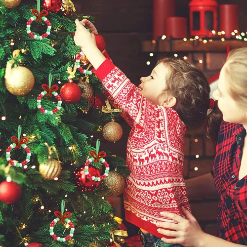 Miniatura 4 de Livder Kit de adornos de cuentas de Navidad, incluye 1000 cuentas de plástico rojo, verde y blanco, 60 tallos de chenilla, cinta de 64 pies
