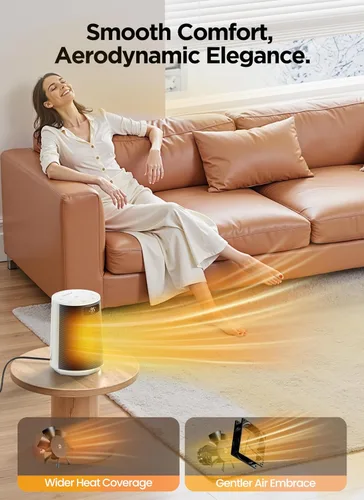 Miniatura 4 de GiveBest Calentador de espacio, calentadores eléctricos portátiles para uso en interiores con termostato y control remoto, oscilación de 70°, Blanco