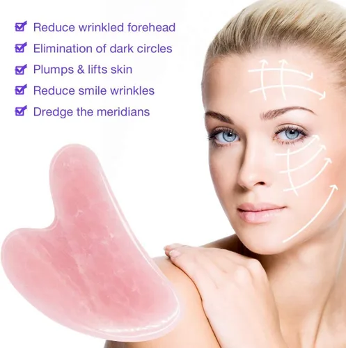 Miniatura 5 de Gua Sha - Herramienta de masaje de cuarzo rosa, herramienta facial de jade para cuello, cuerpo, spa, acupresión, raspado, masaje, tratamiento