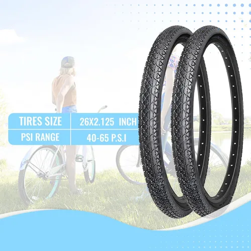Miniatura 4 de Neumáticos de bicicleta playera de 26x2.125: Juego de reemplazo de MOHEGIA de 2 paquetes de neumáticos plegables de 26 pulgadas con juego de tubos