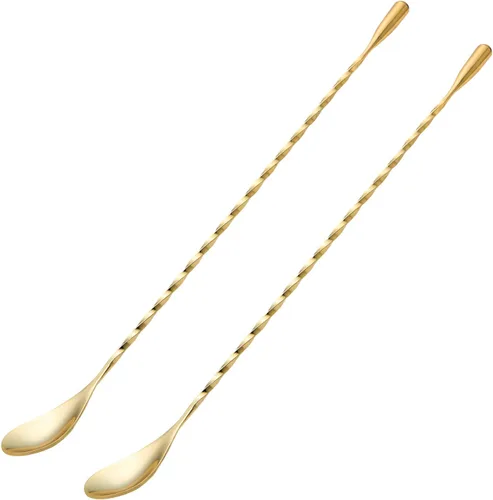 Miniatura 11 de Briout Cuchara de bar agitadores de cóctel para bebida, acero inoxidable de 12 pulgadas de mango largo, color negro, 2 piezas