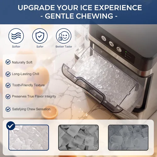 Miniatura 5 de Máquina de Hacer Hielo Nugget para Encimera con Tanque Extraíble de 0.8 Galones, 41 Libras/24H, Hielo Rápido de Un Toque en 6 Minutos, Autolimpieza