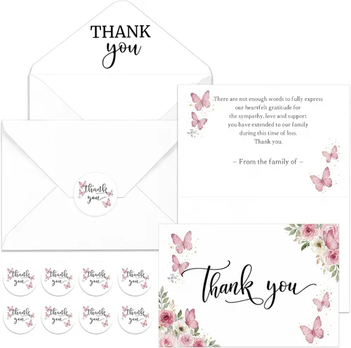 Miniatura 22 de Fumete Juego de 50 tarjetas de agradecimiento funerarias con sobres y calcomanías, tarjetas de agradecimiento de condolencias con mensaje
