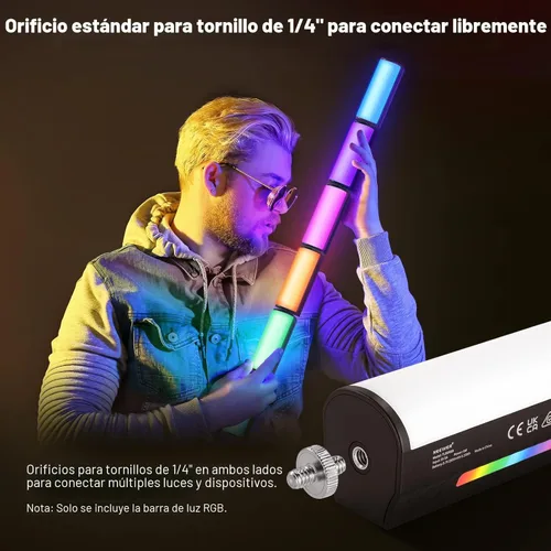 Miniatura 5 de NEEWER Vara de Luz Magnética Manual Básica, Luz de Video LED Mini RGB Completa de 360°, Batería de 2500mAh, Luz de Tubo de Cámara Ajustable