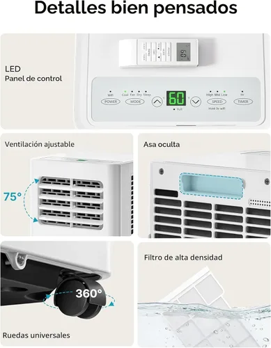 Miniatura 8 de EUHOMY Aire acondicionado portátil de 14,000 BTU, aire acondicionado portátil 4 en 1 para habitaciones de hasta 650 pies cuadrados con fresco