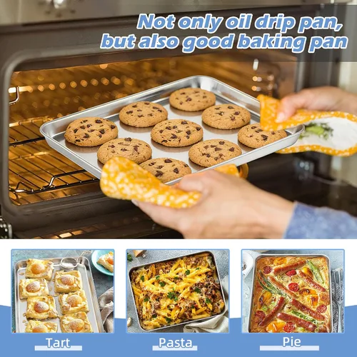 Miniatura 6 de TeamFar Cesta para freidora de aire para horno, juego de 2 cestas y bandeja de freidora de aire de acero inoxidable, estante para freidora de aire