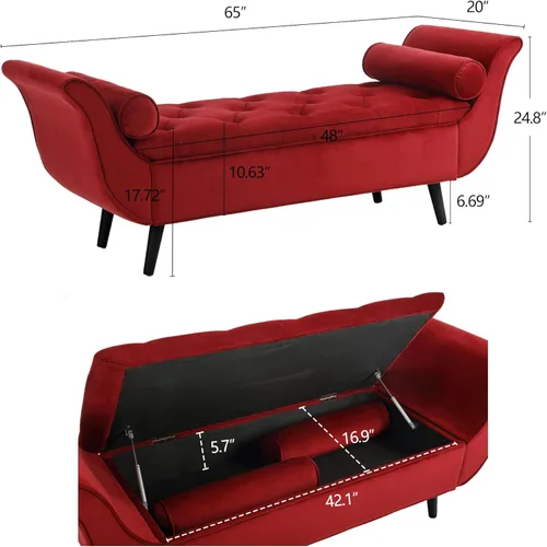 Miniatura 2 de Banco de almacenamiento de terciopelo para dormitorio, banco de extremo de cama con otomana, bancos tapizados con botones capitoné tamaño King