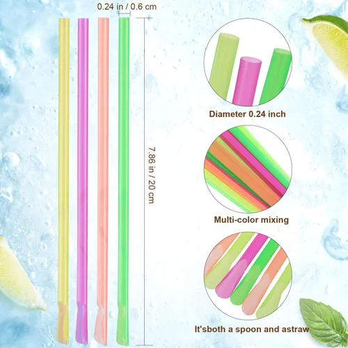 Miniatura 6 de SHERCHPRY 150 popotes desechables de cuchara para bebidas de granizado y cono de nieve, pajitas de cuchara de plástico para batidos de leche, tazas