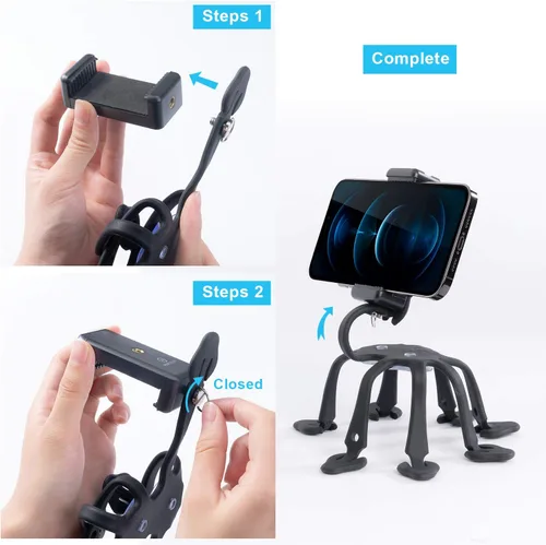 Miniatura 4 de Trípode de pulpo para teléfono celular, soporte universal para teléfono inteligente, trípode de pulpo, 8 patas para todos los teléfonos inteligentes