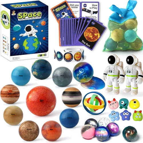 Juguetes de planetas del sistema solar para niños, juguetes sensoriales educativos STEM para niños autistas, no tóxicos, bola de limo de astronauta