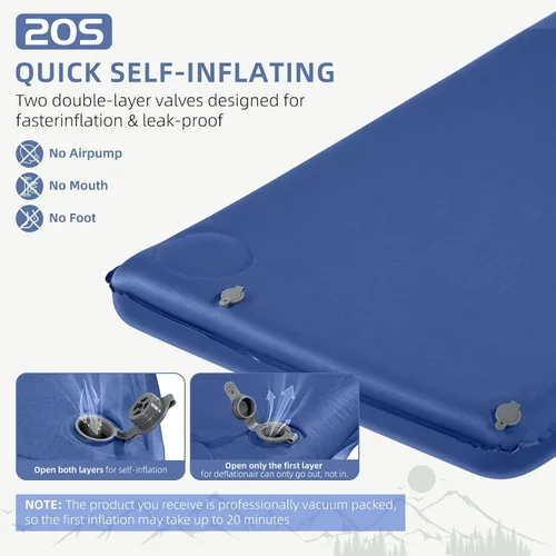 Miniatura 5 de Wevelel Memory Sleeping Pad, 3.1" Ultra-Thick Foam Sleeping Mats for Camping, Easy Inflate&Deflate,9.5 R-Value Insulated Camping Mattress Pad with