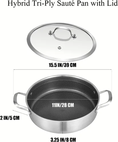 Miniatura 5 de Inqibee - Sartén híbrida de 5 QT de acero inoxidable con revestimiento cerámico de tres capas sin adherencia con tapa, olla de cocina de inducción