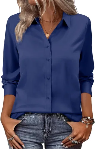 Miniatura 16 de siliteelon Camisas de vestir con botones para mujer, camisas de vestir de manga larga, algodón de corte clásico