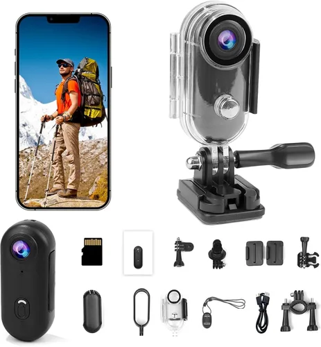 Li&Lu Cámara de acción de pulgar 4K, cámaras de video deportivas y de acción portátiles para ciclismo, motocicleta (con tarjeta 64G, negro)