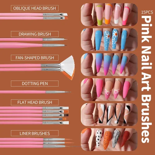 Miniatura 3 de FANDAMEI Kit de arte de uñas, Juego de pinceles de uñas, Kit de diseño de uñas, herramientas de punteado de uñas, purpurina fina para uñas