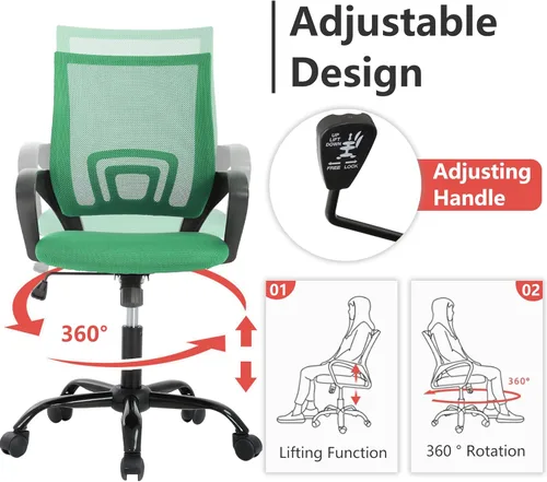 Miniatura 4 de PayLessHere Silla ergonómica para computadora de oficina, silla de escritorio económica, ajustable, cómoda, con respaldo medio, de trabajo con Verde