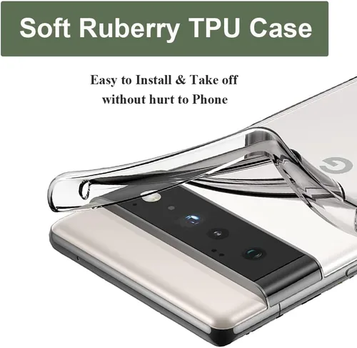 Miniatura 4 de Unov Funda para Pixel 6 Pro transparente con diseño de TPU suave, absorción de golpes, diseño delgado en relieve, cubierta trasera protectora