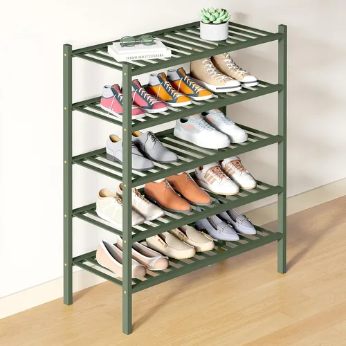 Miniatura 14 de Smiry Zapatero de bambú para clóset, organizador de zapatos apilable de 4 niveles largo de madera, estante de almacenamiento de zapatos Negro