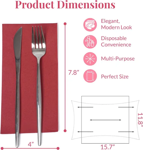 Miniatura 3 de Prestee Servilletas rojas para mesa, desechables, toallas de mano de papel suaves y absorbentes para cenas y todo tipo de eventos, servilletas