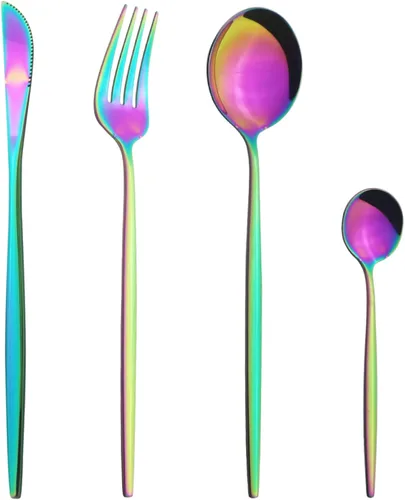 Miniatura 23 de Juego de cubiertos Cuchillo de cena Postre Tenedor Cuchara Juego de vajilla de acero inoxidable Vajilla de cocina 4 piezas Negro