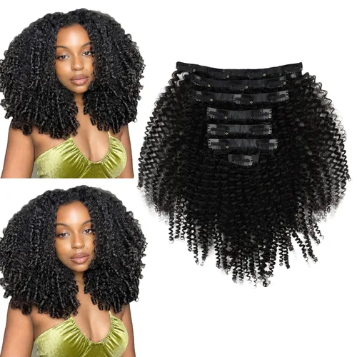 Miniatura 18 de Sassina Extensiones de Cabello Humano Rizado Afro Grueso Real con Clip 3B 4A Color Natural Invisible Sin Costuras Remi Clip Para Mujeres