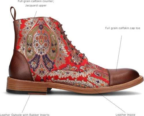 Miniatura 2 de TAFT Jack Boot - Botas de vestir hechas a mano de cuero y lana para hombre, paisley marrón topo