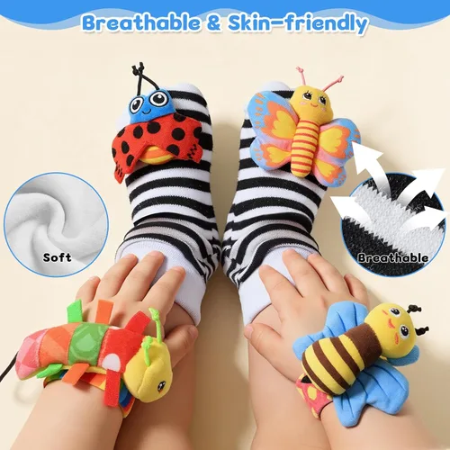 Miniatura 2 de Juguetes para bebés de 0 a 6 meses - Sonajeros de muñeca y calcetines con sonajero para pies y localizador de pies para bebés recién nacidos, niños